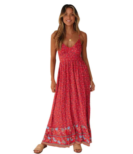 Vintage Floral Sleeveless Ruffle Neck Cotton Dress