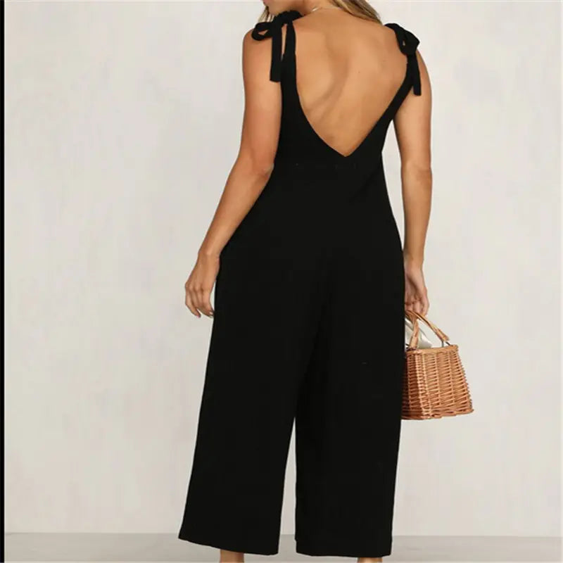 Women's Casual Loose Linen Cotton Backless Dress