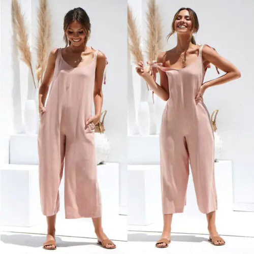 Women's Casual Loose Linen Cotton Backless Dress