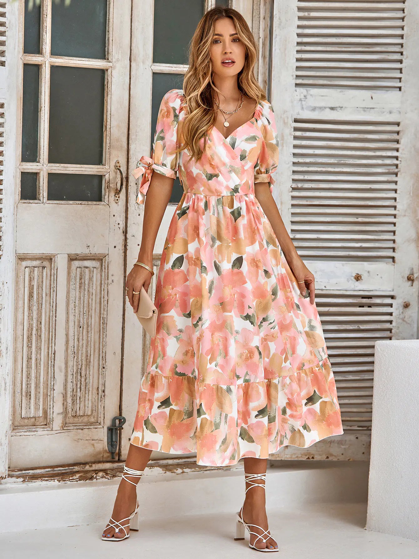 2025 Summer Women's Floral V-Neck Long Dress