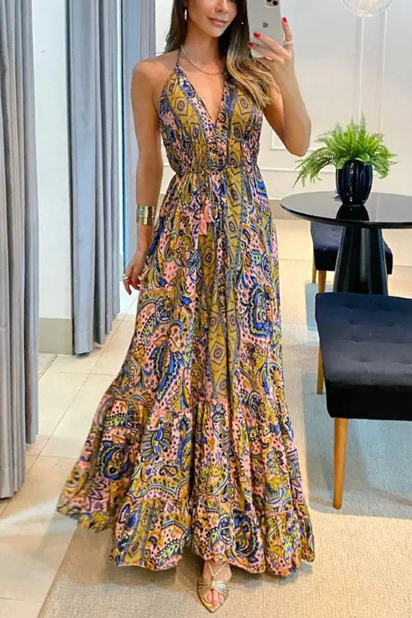 2025 Summer Women's V-Neck Floral Maxi Dress