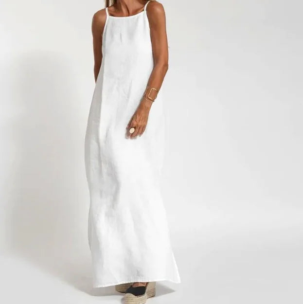 Camila - Elegant Sleeveless Linen Cotton Dress (One Piece)