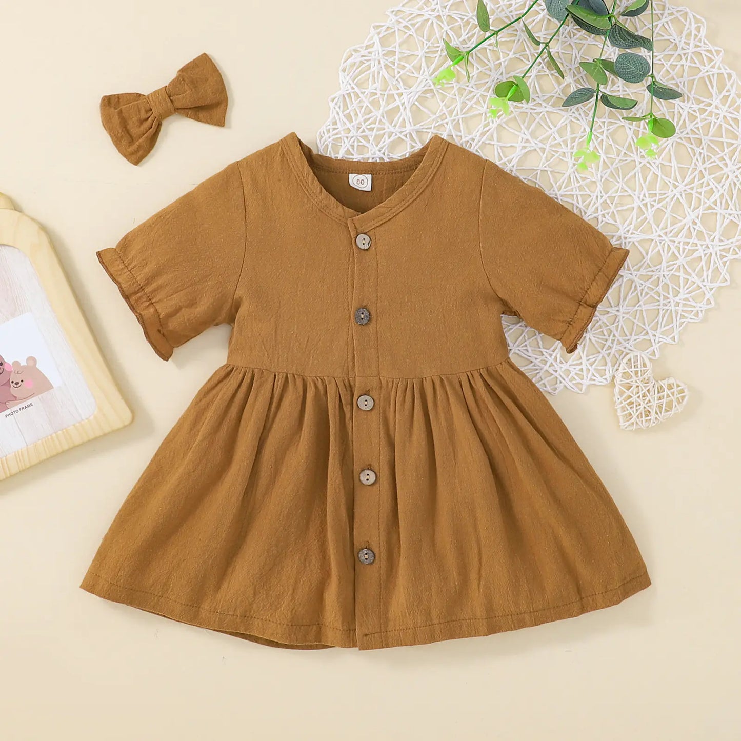 Princess Cotton and Linen Dress with Barrettes Set