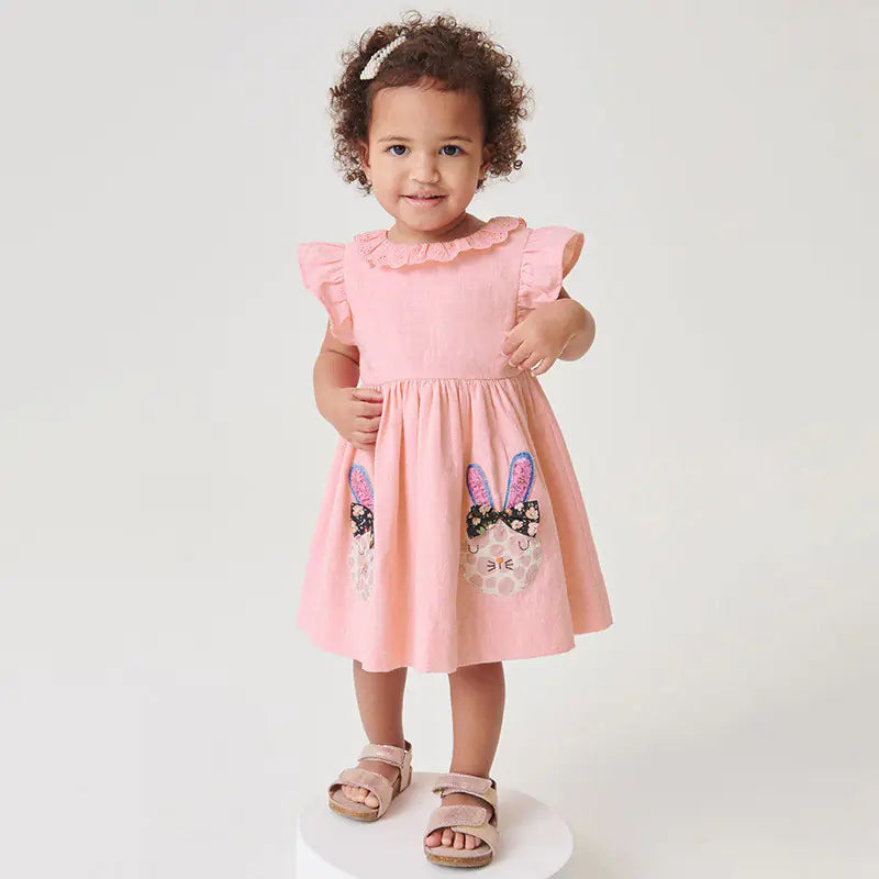 Cute Lace Crew Neck Cotton Dress for Girls