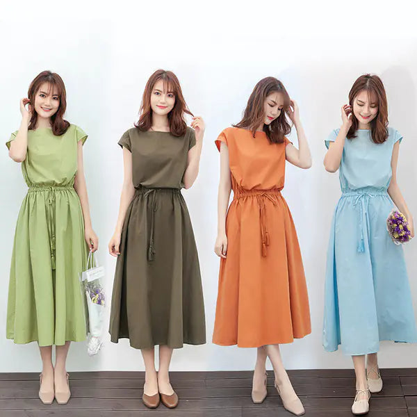 Plus Size Cotton Linen Dress with Waist Detail