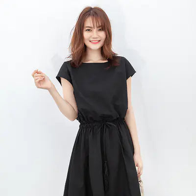 Plus Size Cotton Linen Dress with Waist Detail