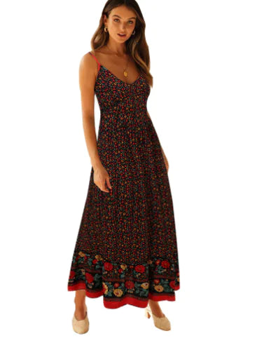 Vintage Floral Sleeveless Ruffle Neck Cotton Dress