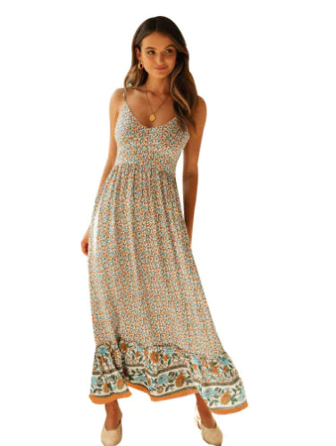 Vintage Floral Sleeveless Ruffle Neck Cotton Dress