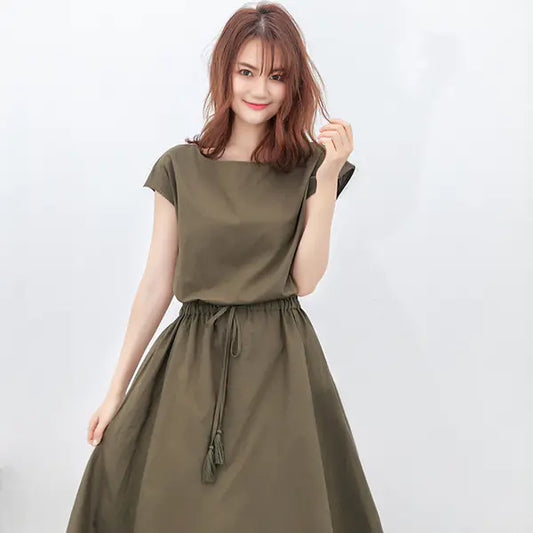 Plus Size Cotton Linen Dress with Waist Detail