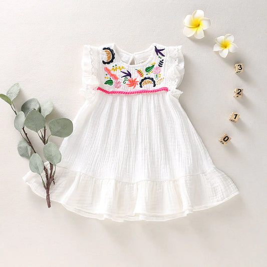 Embroidered Cotton Linen Sleeveless Princess Dress
