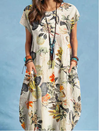 WOLFF Cotton and Linen Casual Dress with Pockets (One Piece)