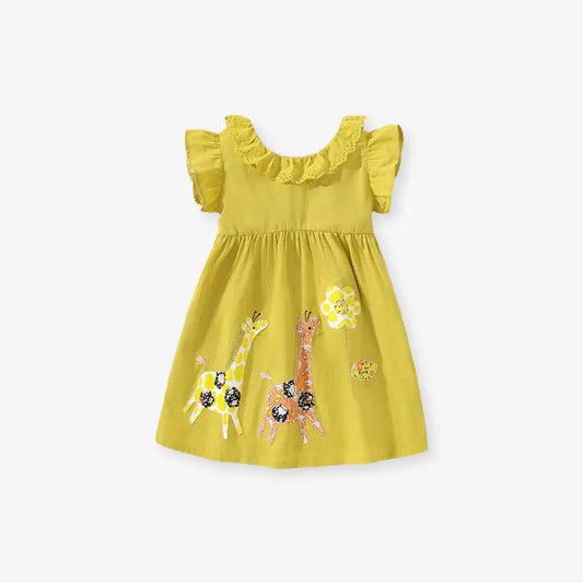 Cute Lace Crew Neck Cotton Dress for Girls