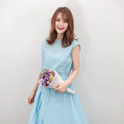 Plus Size Cotton Linen Dress with Waist Detail