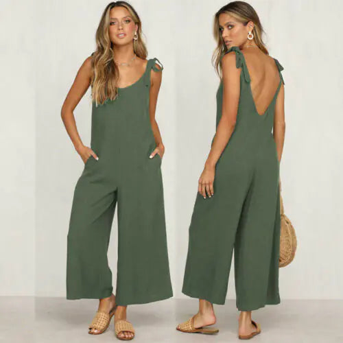 Women's Casual Loose Linen Cotton Backless Dress