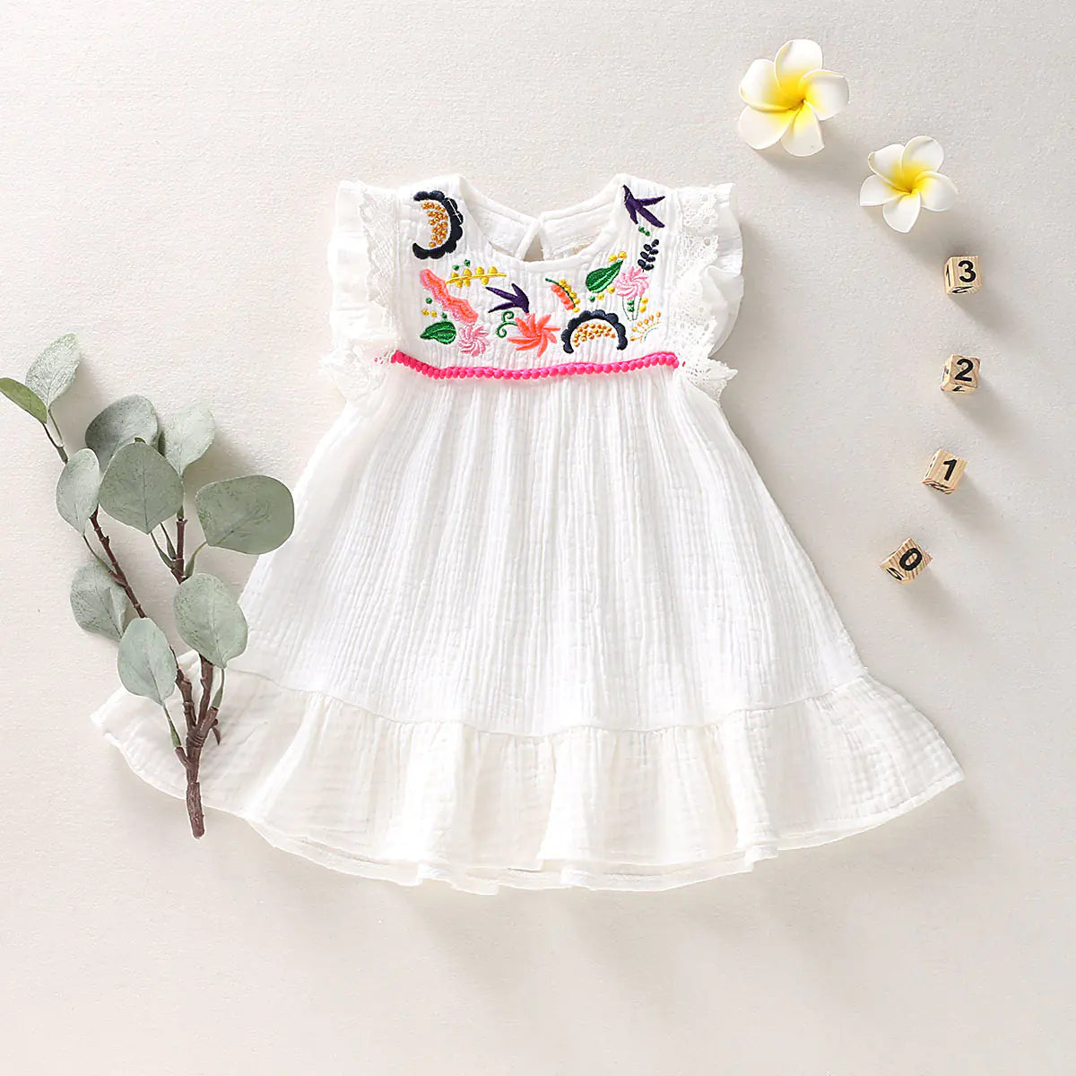 Embroidered Cotton Linen Sleeveless Princess Dress