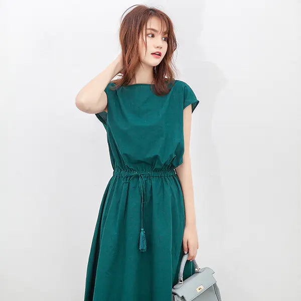 Plus Size Cotton Linen Dress with Waist Detail