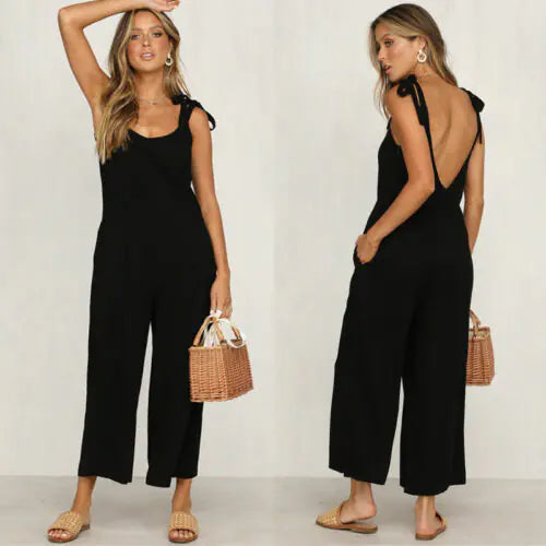 Women's Casual Loose Linen Cotton Backless Dress