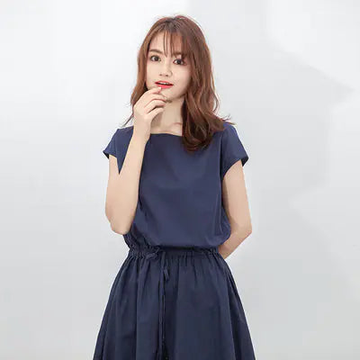 Plus Size Cotton Linen Dress with Waist Detail
