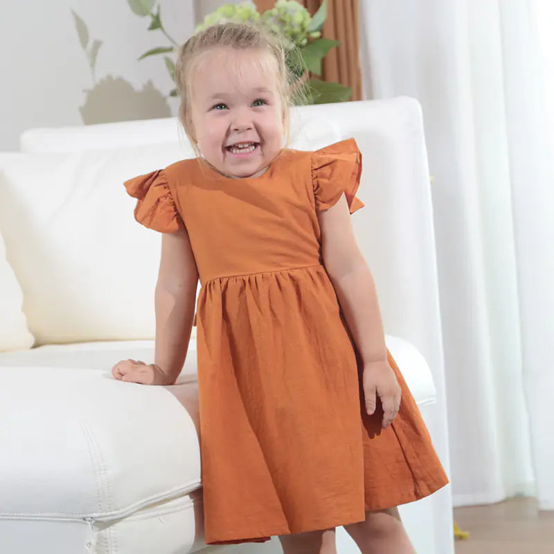 Girls' Cotton Linen Bow Princess Dress for Ages 3-8