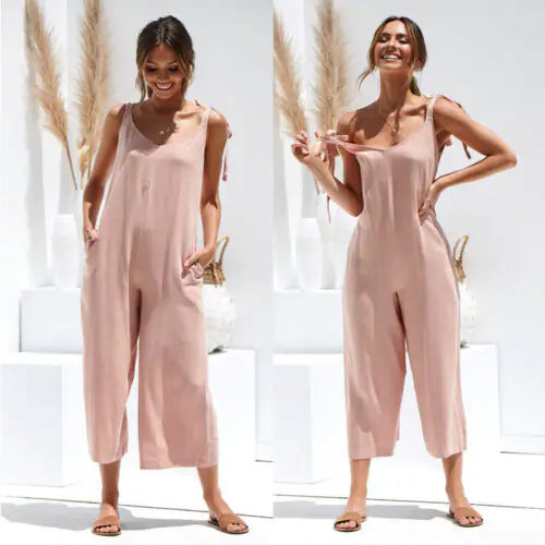 Women's Casual Loose Linen Cotton Backless Dress