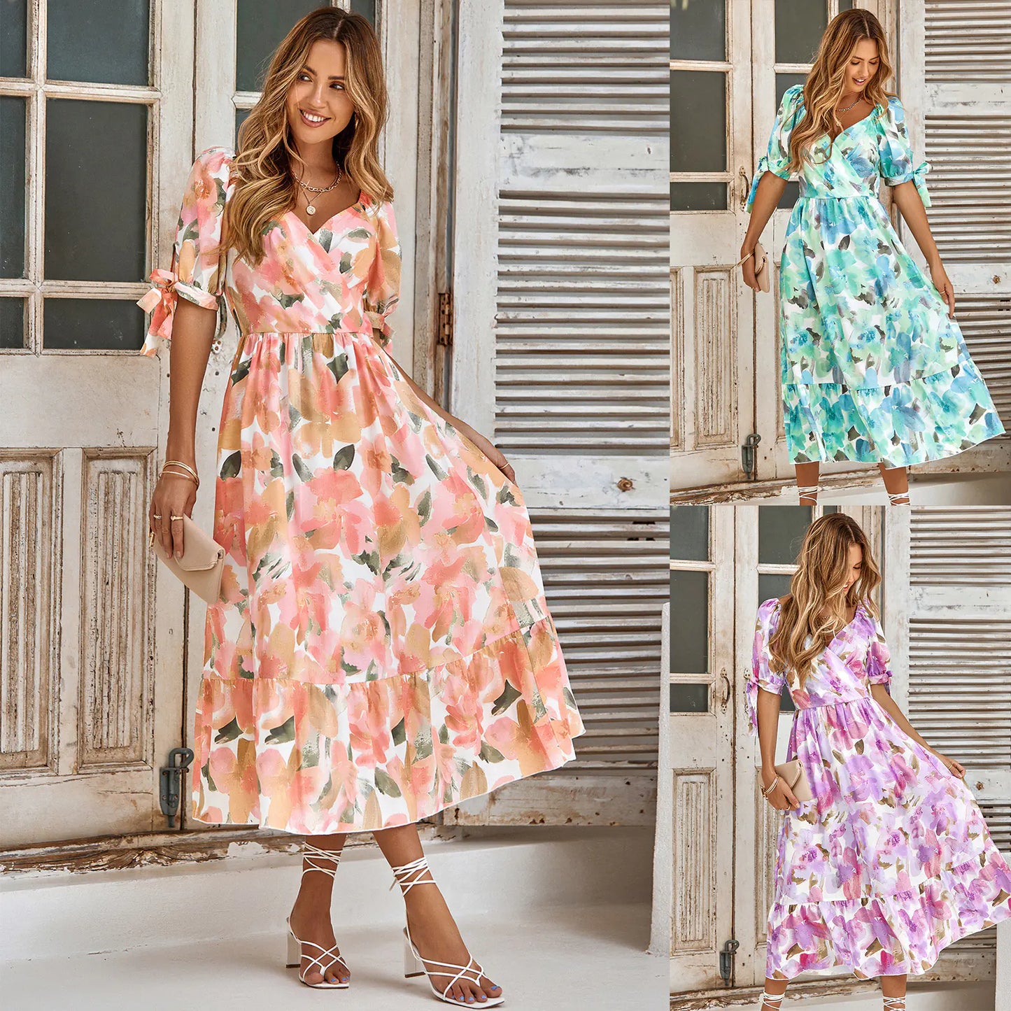 2025 Summer Women's Floral V-Neck Long Dress