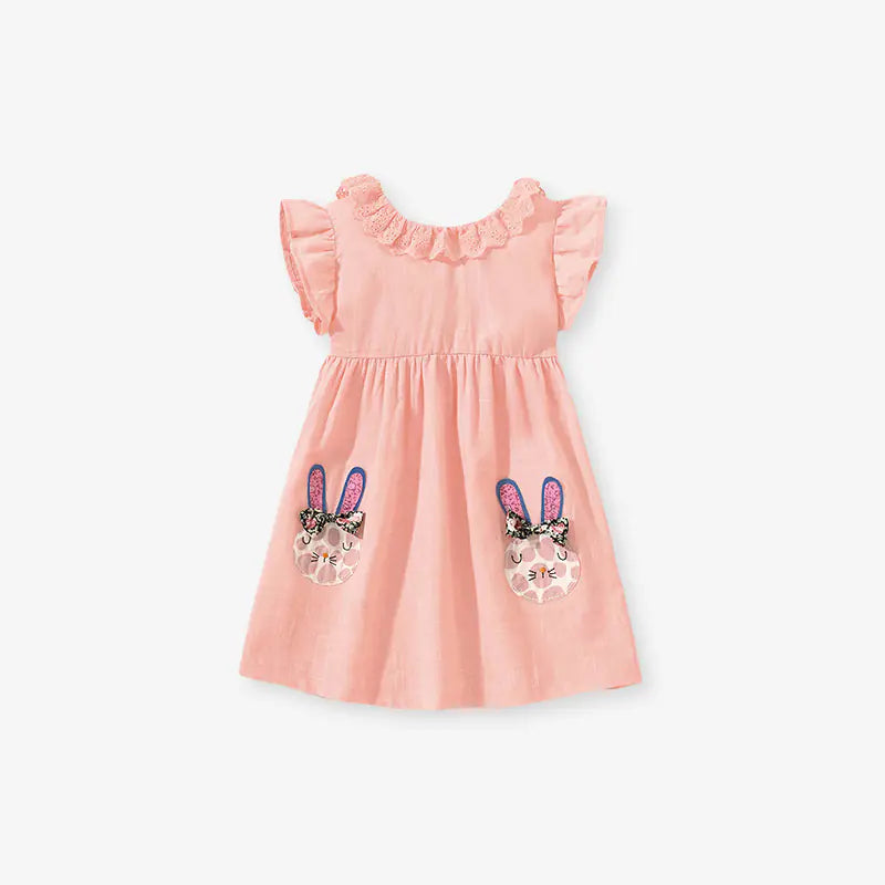 Cute Lace Crew Neck Cotton Dress for Girls