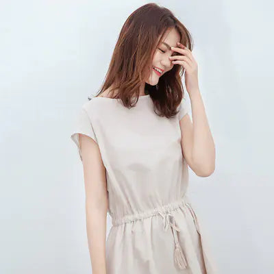 Plus Size Cotton Linen Dress with Waist Detail