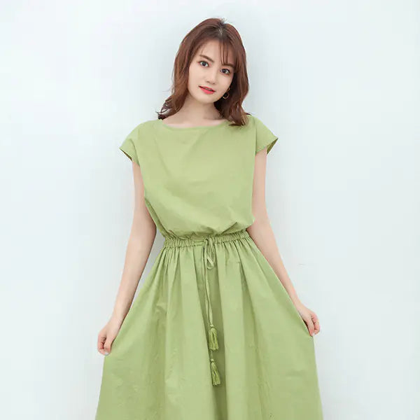 Plus Size Cotton Linen Dress with Waist Detail