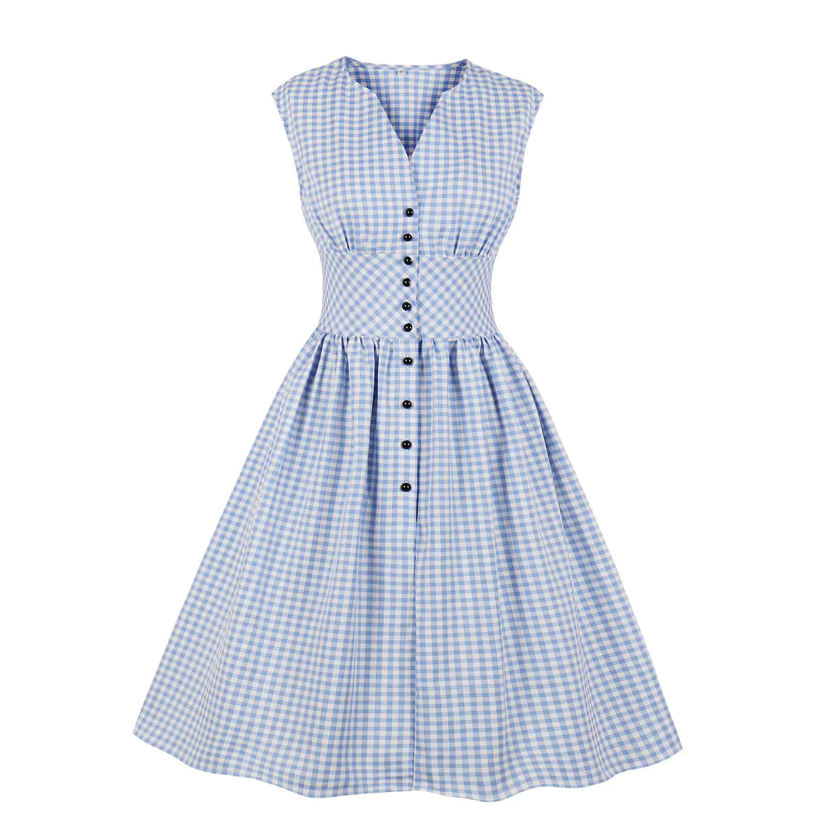 Vintage Floral V-Neck Sleeveless High-Waist Dress