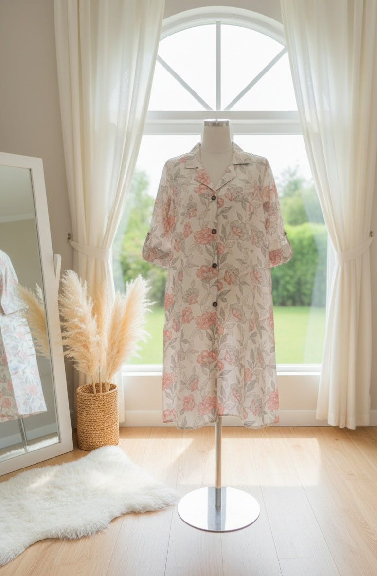🌸 The Garden Rose Linen-Blend Shirt Dress 🌸