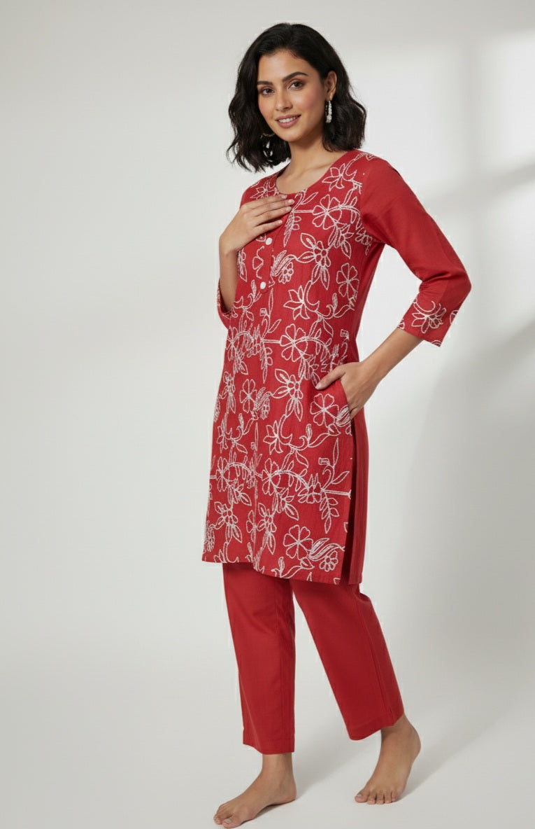 Lucknowi Thread Embroidered Cotton Cord Set