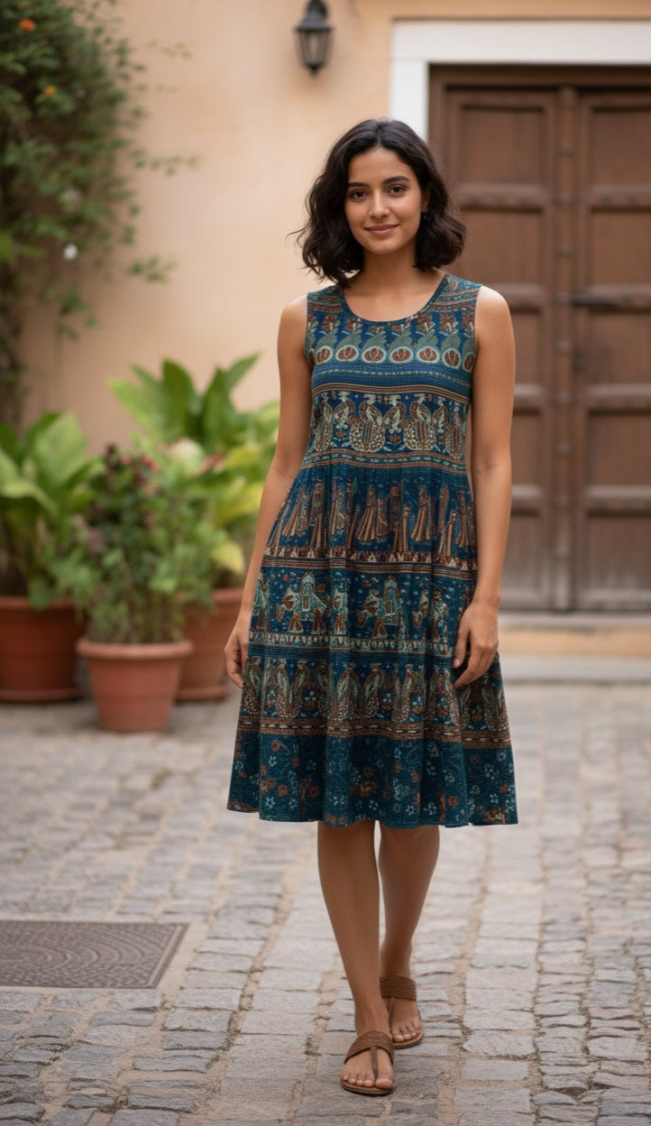 The Jaipuri Artisan Tiered Cotton Midi Dress 🌸