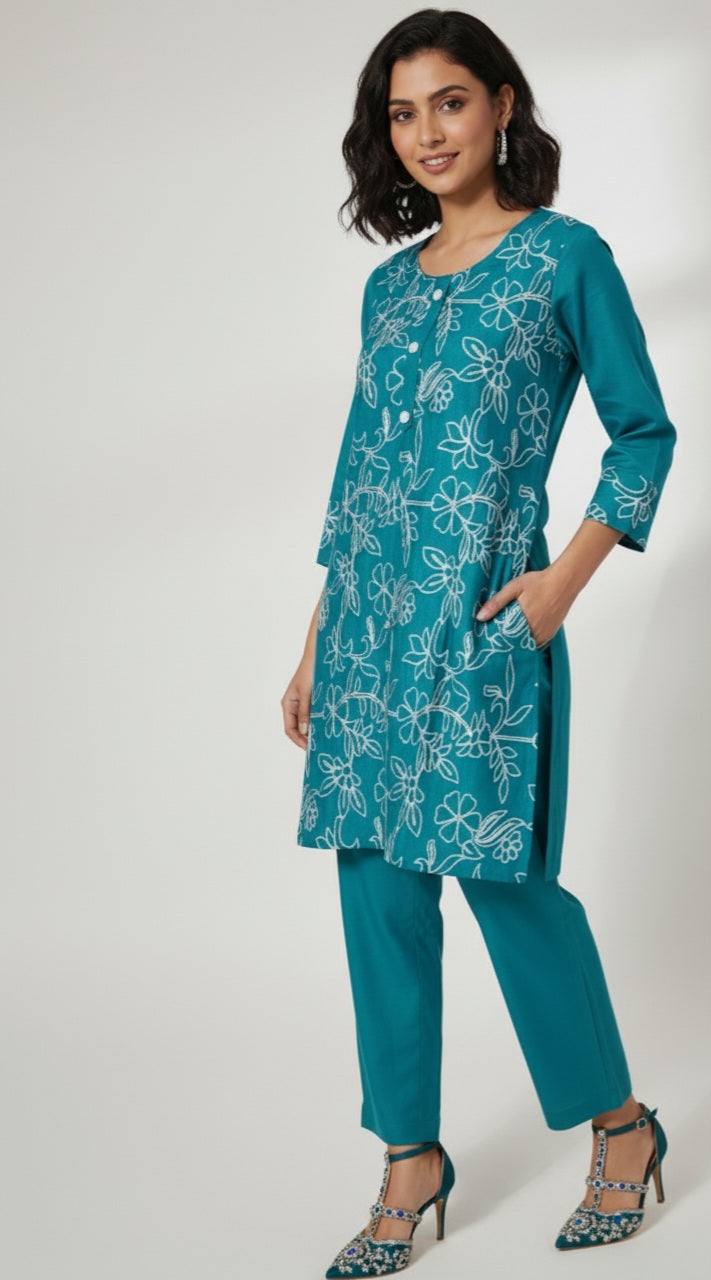 Lucknowi Thread Embroidered Cotton Cord Set