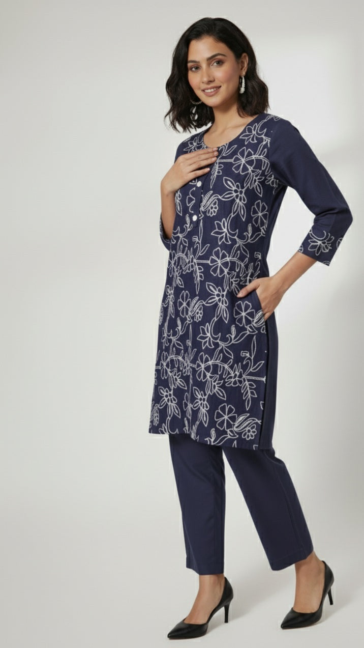 Lucknowi Thread Embroidered Cotton Cord Set