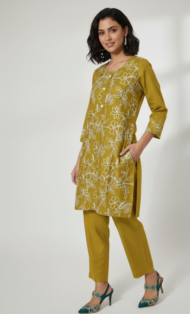 Lucknowi Thread Embroidered Cotton Cord Set