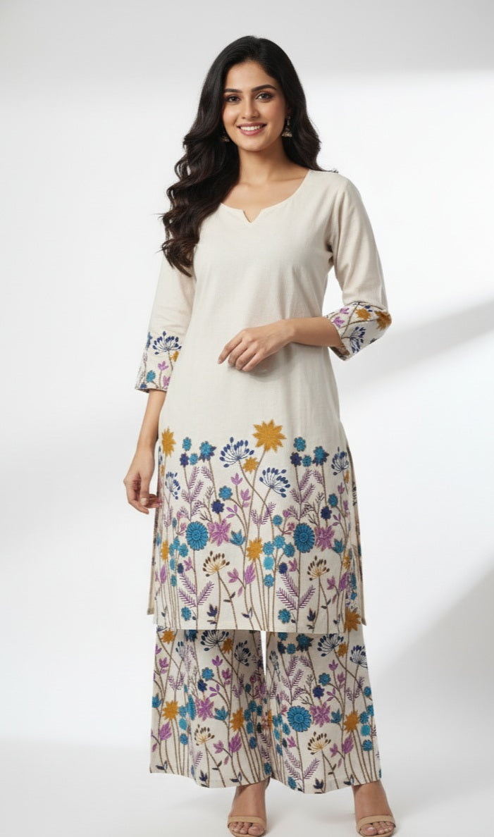 The Floral Embroidered Kurta and Palazzo Set