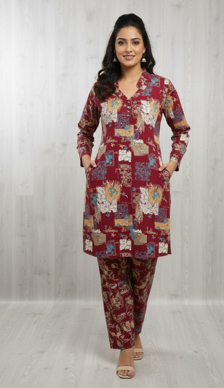 The Maroon Printed Cord Set