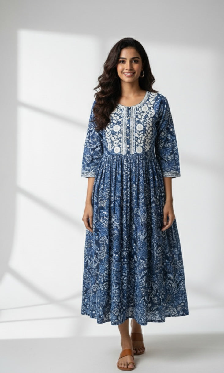 The Indigo & Ivory Embroidered Maxi Dress