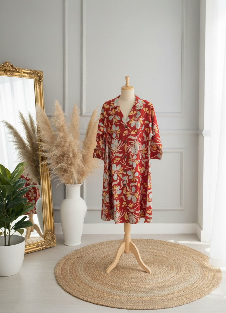 Terracotta Bloom: The Floral Cotton Shirt Dress