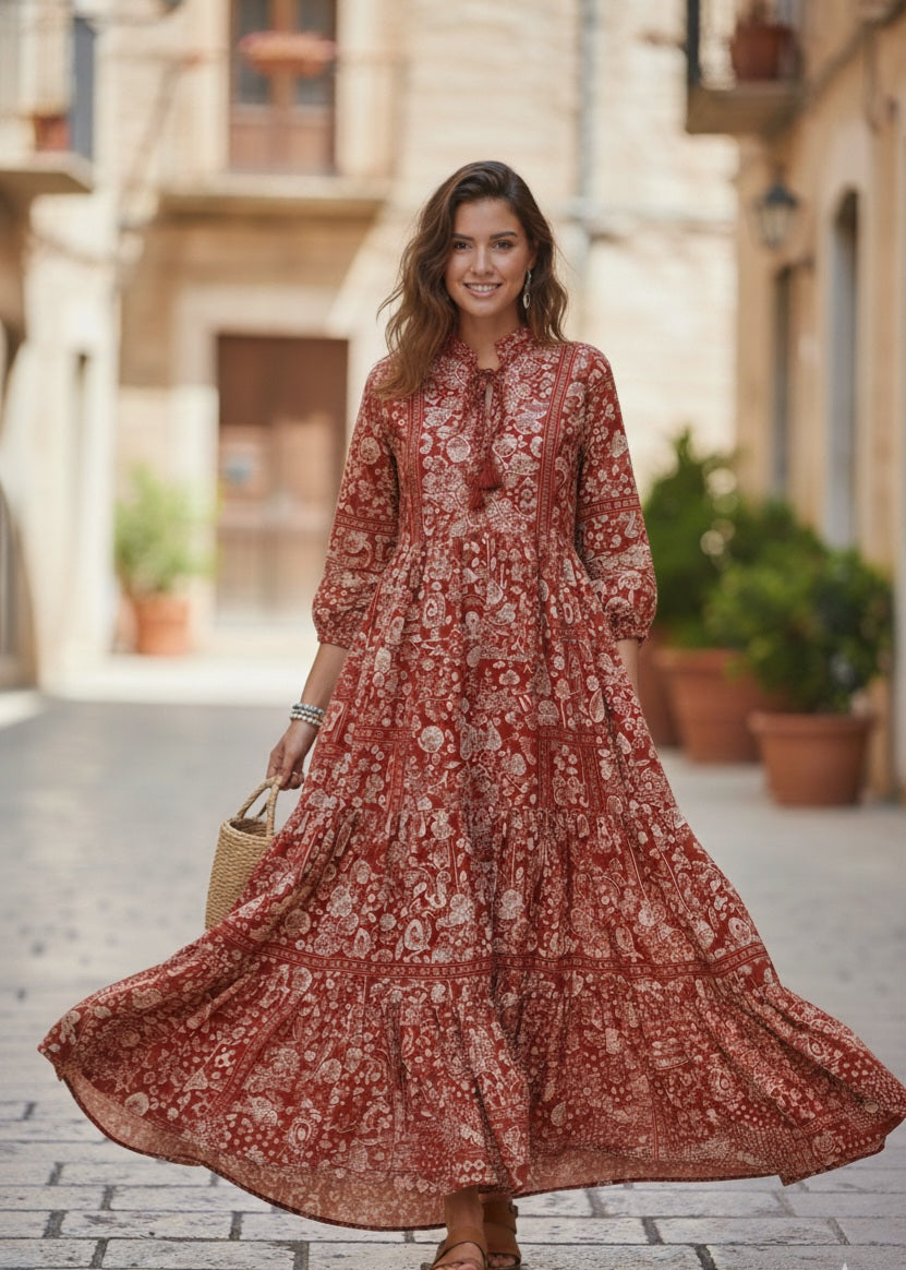 🍂 The Terracotta Bohemian Tiered Maxi Dress 🍂
