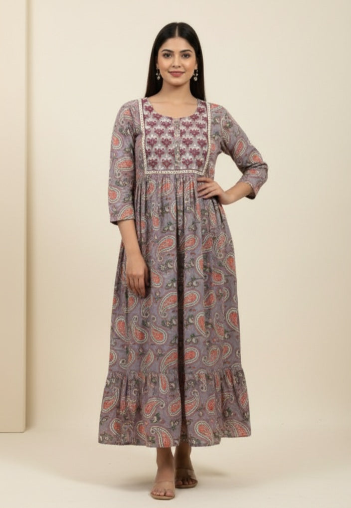 The Grey Paisley Bloom Maxi Dress