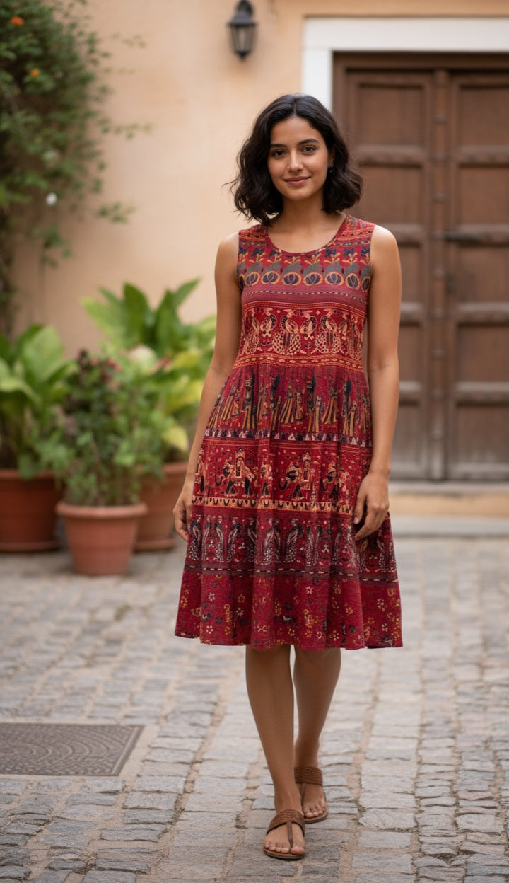The Jaipuri Artisan Tiered Cotton Midi Dress 🌸