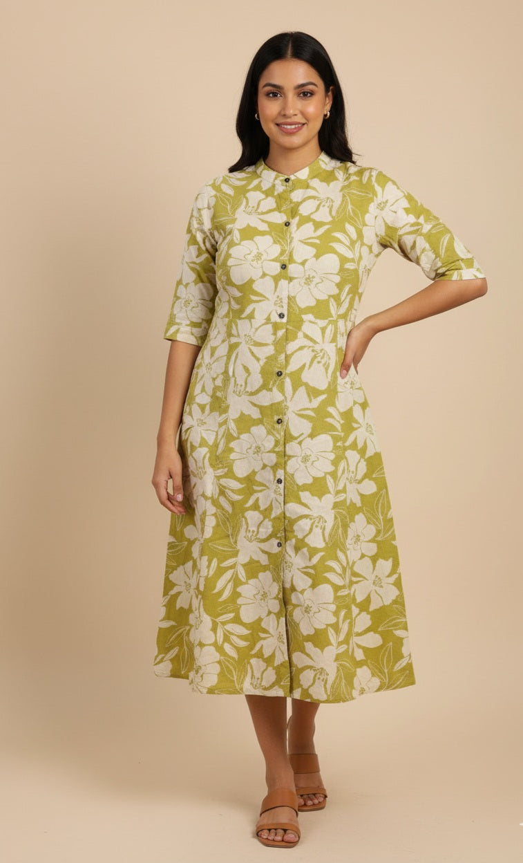 The Zesty Bloom Button-Up Midi Dress 🌿