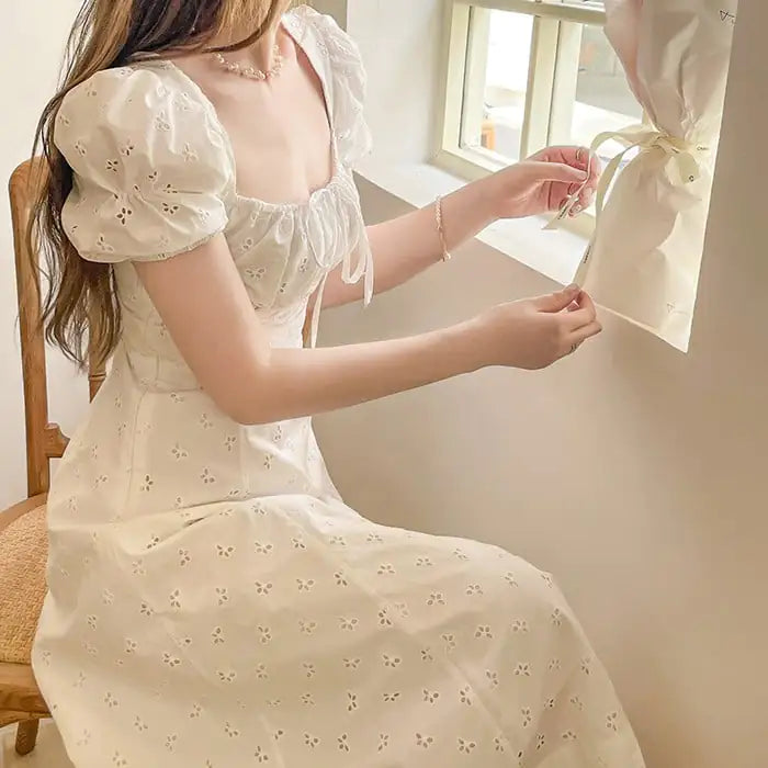 Embroidered Cotton Dress in Hainan Vacation Style