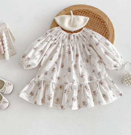 Floral Print Long-sleeved Cotton Dress for Girls