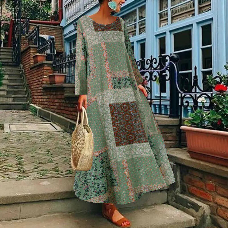 Women's Long Sleeve Cotton and Linen Dress