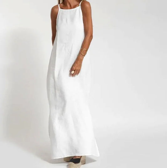 Camila - Elegant Sleeveless Linen Cotton Dress (One Piece)
